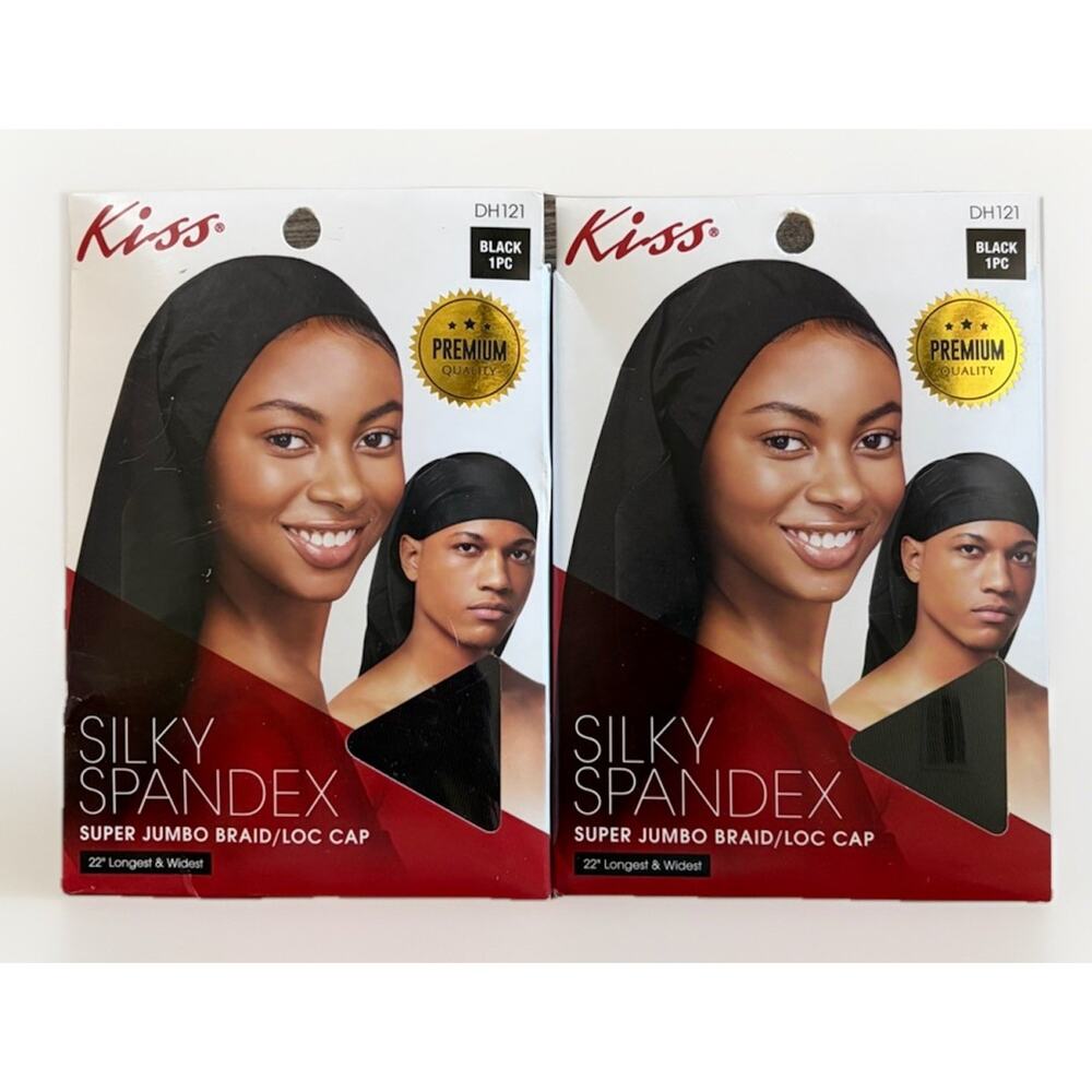 Kiss Silky Spandex Jumbo Braid Loc Cap Black 2 Pack Stretch Wave Hair Wrap NEW